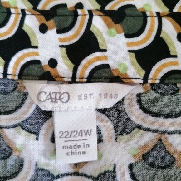 Cato Womens Multicolor Ruched Sleeve V Neck Geometric Blouse Top Size 22/24W - Picture 5 of 7